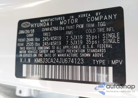 2018 Hyundai Tucson Value из США, поврежденный, VIN KM8J3CA24JU674123